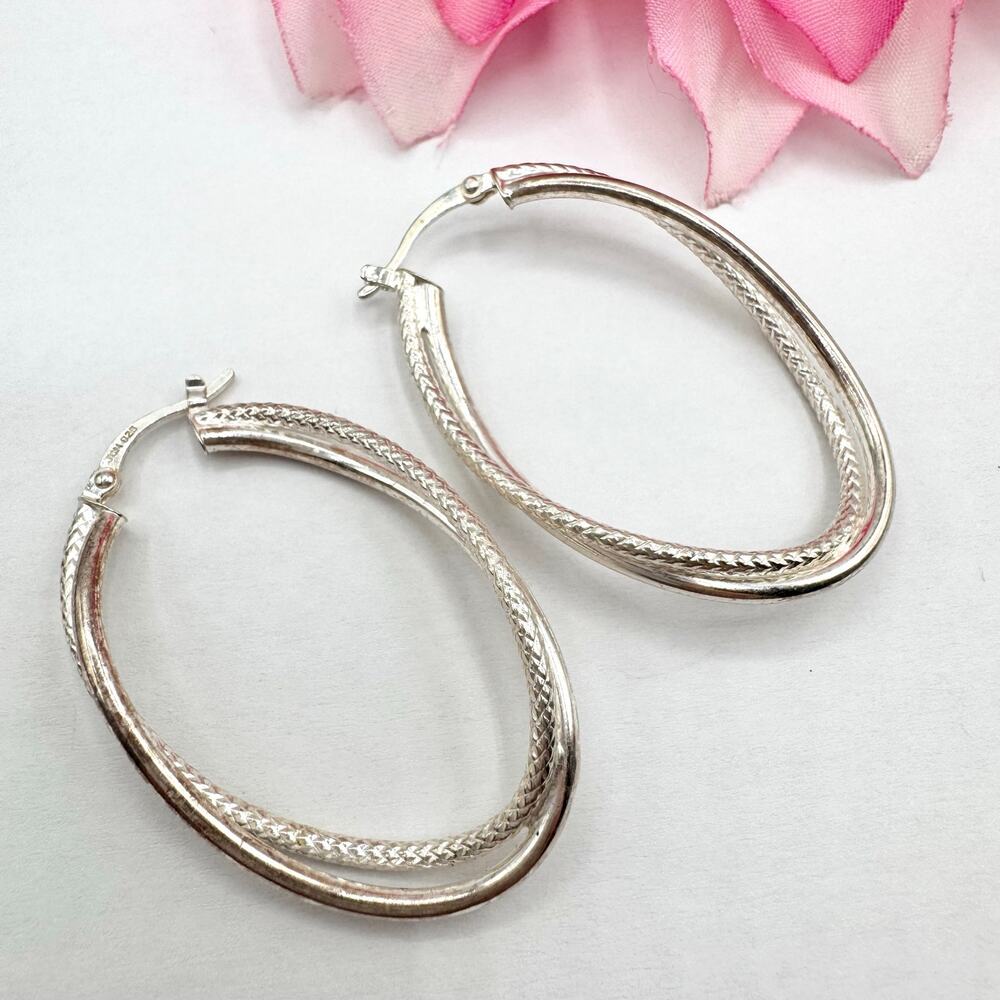 JCM 925 Sterling Silver Double Hoop Earrings Signed Acid Tested 6.00 Grams - Picture 6 of 12